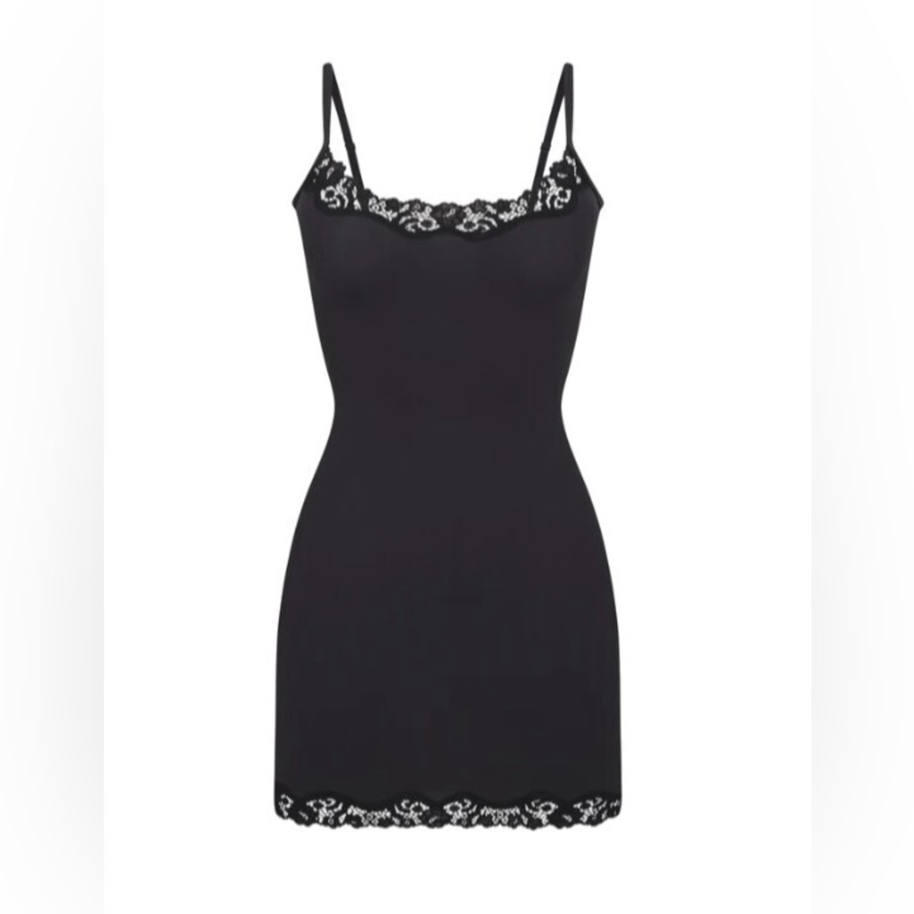 SKIMS Fit Everybody Black Lace Trim Slip Dress NWT Size XL - Picture 5 of 5